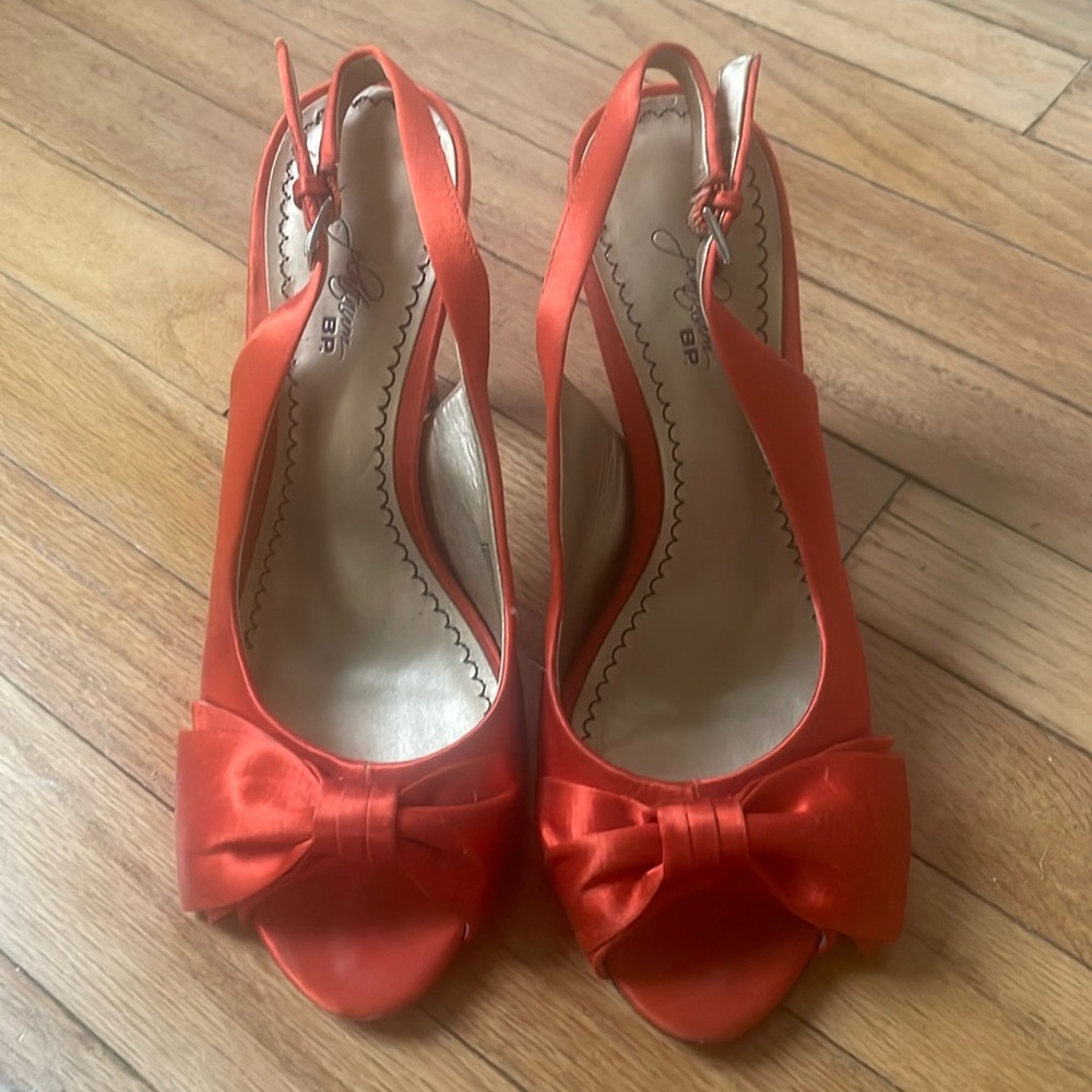 Platinum BP orange heels. Peep toe slide on back. Size 7